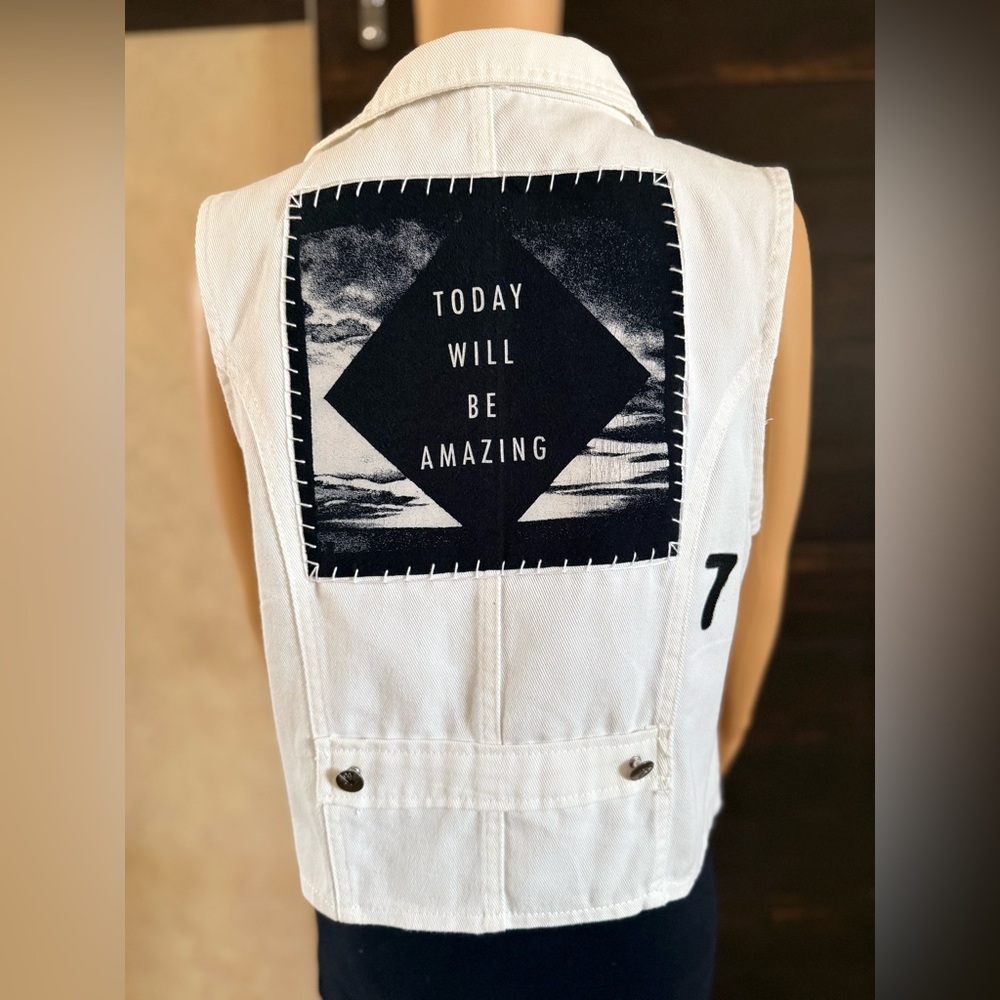 Upcycled Today Will Be Amazing White Denim Vest Size S